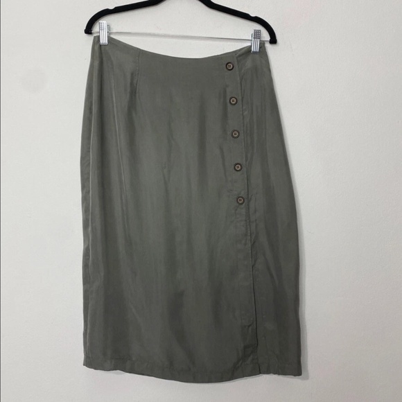 Rag Poet Women's Side Button Midi Pencil Skirt Medium Green-Gray Soft Modern - Picture 1 of 8
